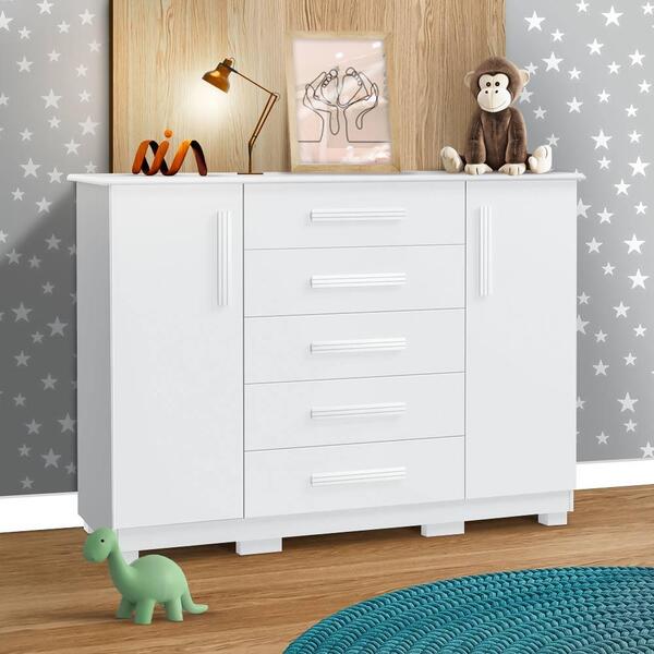 Cômoda Infantil 5 Gavetas Com Cabideiro Branco Lilica Shop Jm