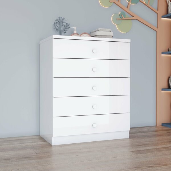 Cômoda Infantil 5 Gavetas Faz De Conta Espresso Móveis Branco