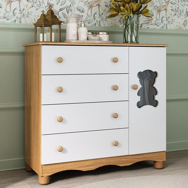 Cômoda Infantil 95cm 1 Porta Com Vidro E 4 Gavetas Ternura Mu