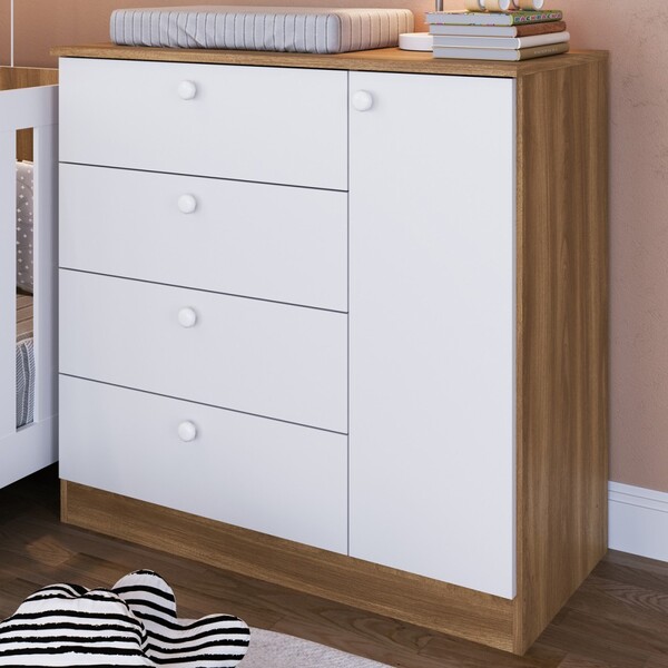 Cômoda Infantil Aconchego 1 Porta 4 Gavetas Nogal Manchester/