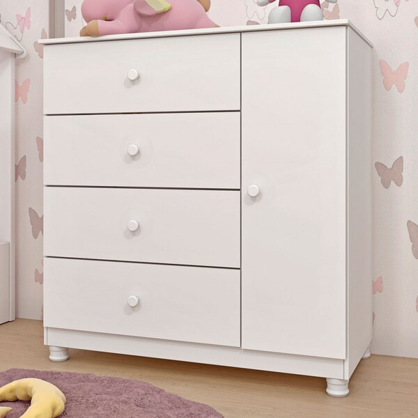 Cômoda Infantil Afeto 1 Porta 4 Gavetas Neve 26153 - Tcil Móv