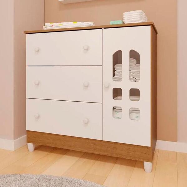 Cômoda Infantil Ambiente New Selena Com Porta Branco Bétula –