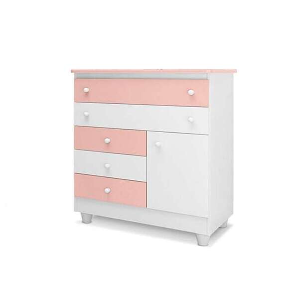 Cômoda Infantil Arco-íris 1 Pt 5 Gv Branca E Rose