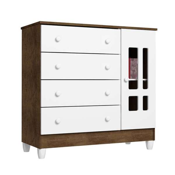 Cômoda Infantil Ariel 1 Pt 4 Gv Branca E Amadeirado Rústico