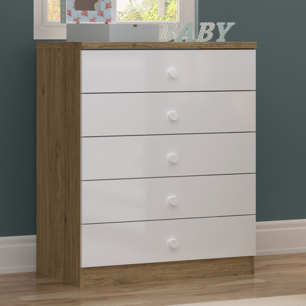 Cômoda Infantil Bala De Menta 05 Gavetas Henn