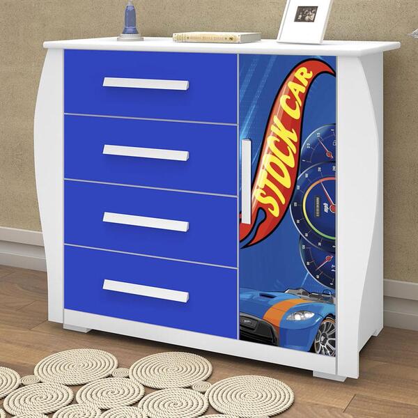 Comoda Infantil Carro Stock Car Azul Marinho