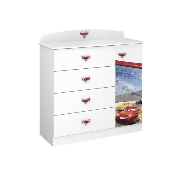 Cômoda Infantil Carros Disney 1 Porta 4 Gavetas Branco - Pura