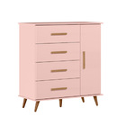 Cômoda Infântil Com 1 Porta E 4 Gavetas Retrô Noah Cor Rosa P
