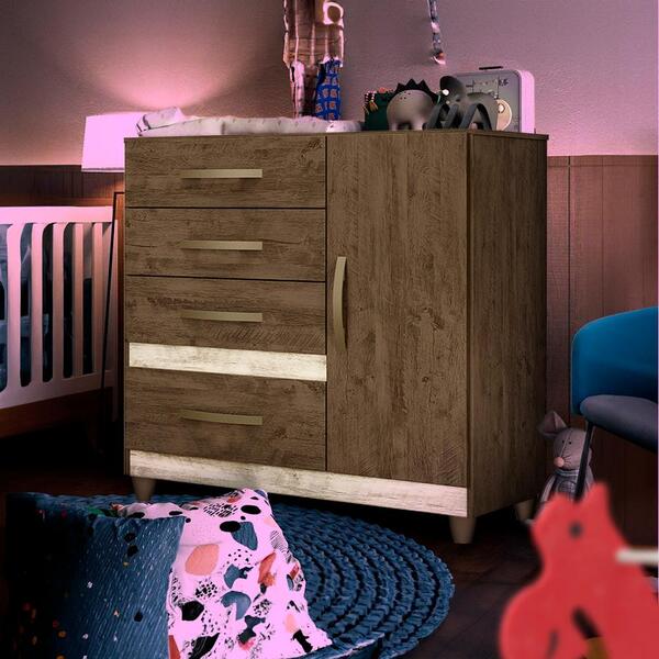Cômoda Infantil Com Pés Castanho Wood Avelã Gale Shop Jm