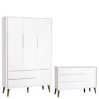 Cômoda Infantil Com Porta E Guarda Roupa 3 Portas Theo Branco