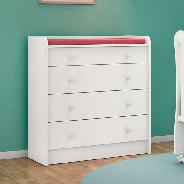 Cômoda Infantil Com Trocador 4 Gavetas Isabella Branco