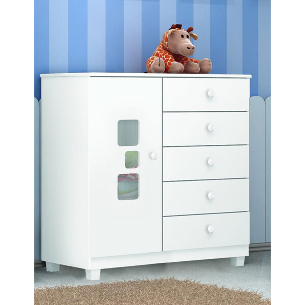 Cômoda Infantil Cristal 1 Porta 5 Gavetas Em Mdf Tuboarte
