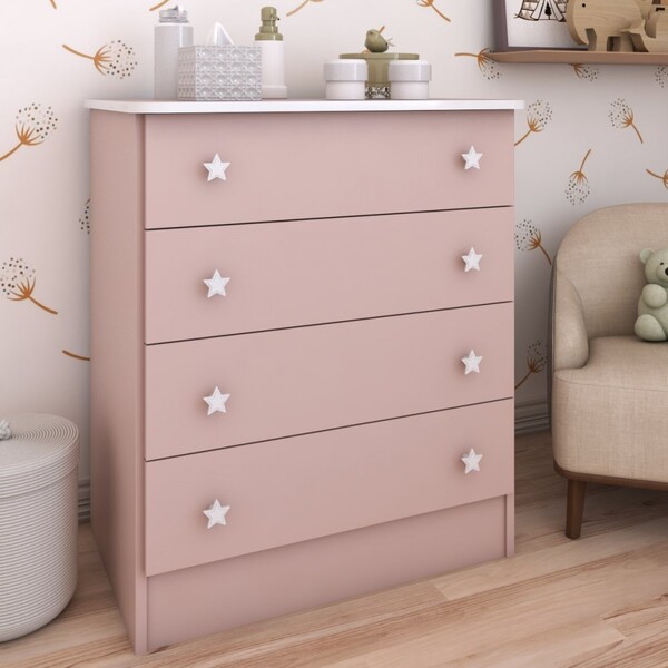Cômoda Infantil Divertidamente 4 Gavetas Rosa - Panorama Móve