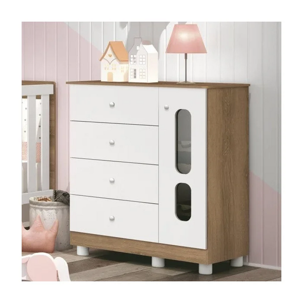 Cômoda Infantil Katatau 1 Portas 4 Gavetas Branco/mezzo - Red