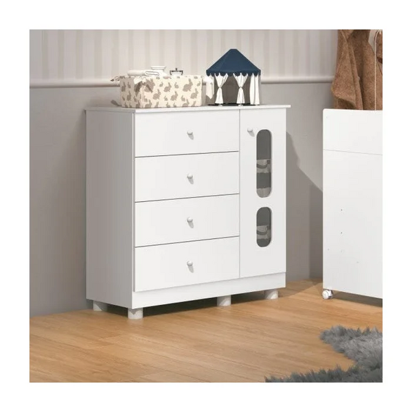 Cômoda Infantil Katatau 1 Portas 4 Gavetas Branco - Rede Móve