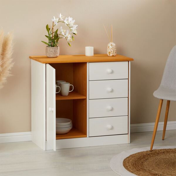 Cômoda Infantil Madeira Maciça 1 Porta 4 Gavetas Rondo - Mel