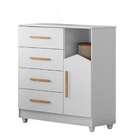 Cômoda Infantil Mdf Branca Moderna 1 Porta 4 Gavetas Top Bran