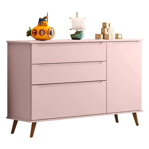 Cômoda Infantil Melinda 1 Porta 3 Gavetas Rosê
