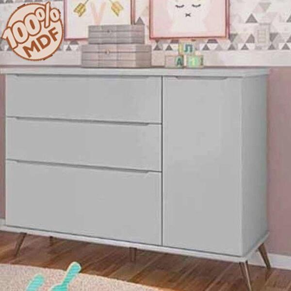 Cômoda Infantil Melinda 1 Porta E 3 Gavetas Cinza 100% Mdf