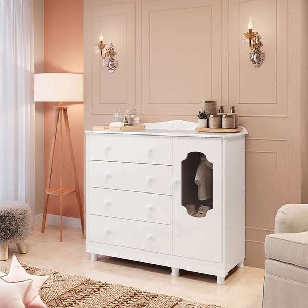 Cômoda Infantil Noah New Com Janela 1 Pt 4 Gv Branca