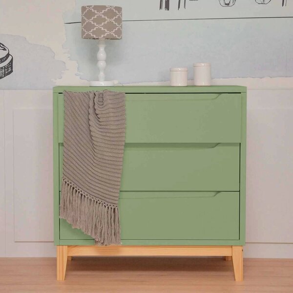 Cômoda Infantil Retrô 3 Gavetas Amor Perfeito  Verde/pinus Na