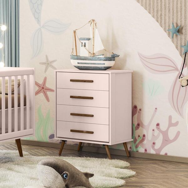 Comoda Infantil Retro 4 Gavetas Q Encanto Rosa Acetinado - Qm