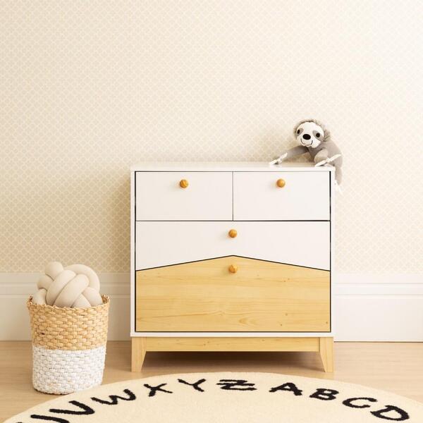 Cômoda Infantil Safari Com 4 Gavetas - Branco/natural