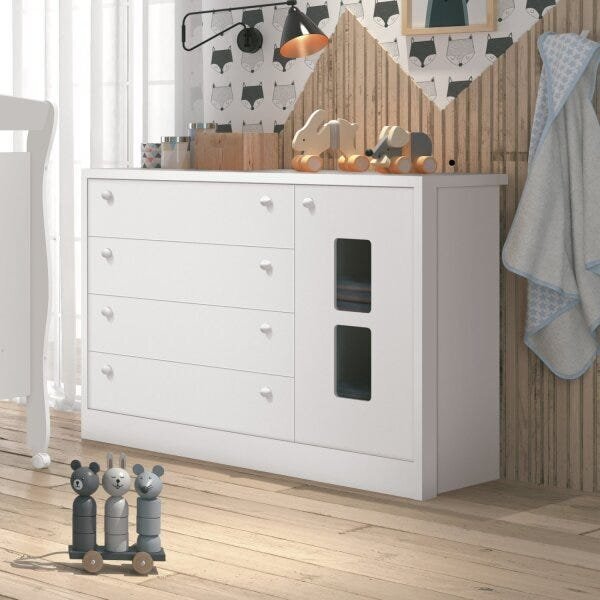 Cômoda Infantil Sapateira Joãozinho 1 Porta 4 Gavetas  Branco
