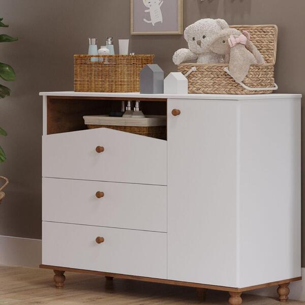 Cômoda Infantil Sweety Com 3 Gavetas E 1 Porta - Branco/savana