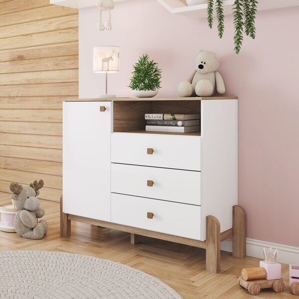 Cômoda Infantil Yuri 1 Porta 3 Gavetas Espresso Móveis Branco