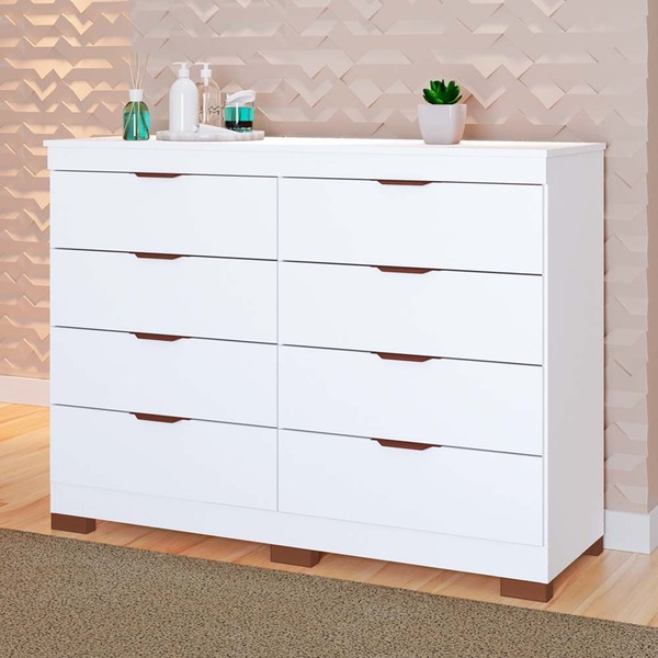 Cômoda Isadora 100% Mdf Tuboarte 8 Gavetas - Branco