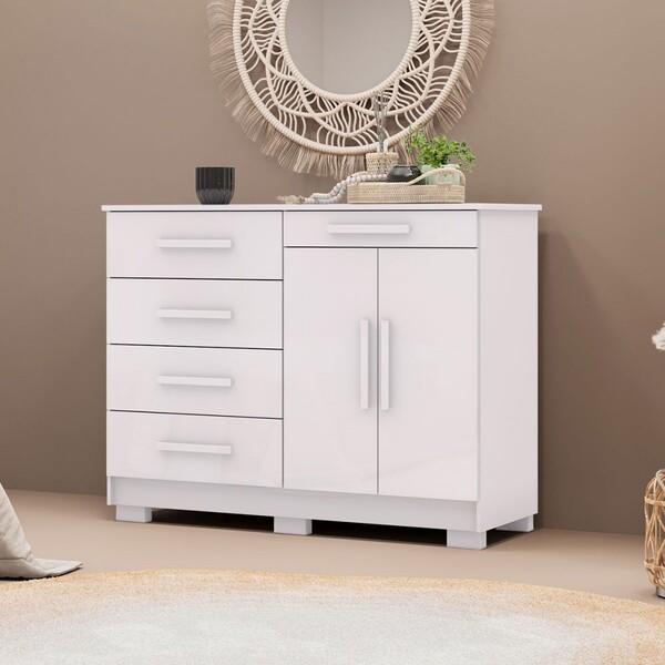 Cômoda Jasper 2 Portas 5 Gavetas Branco - Panorama Móveis