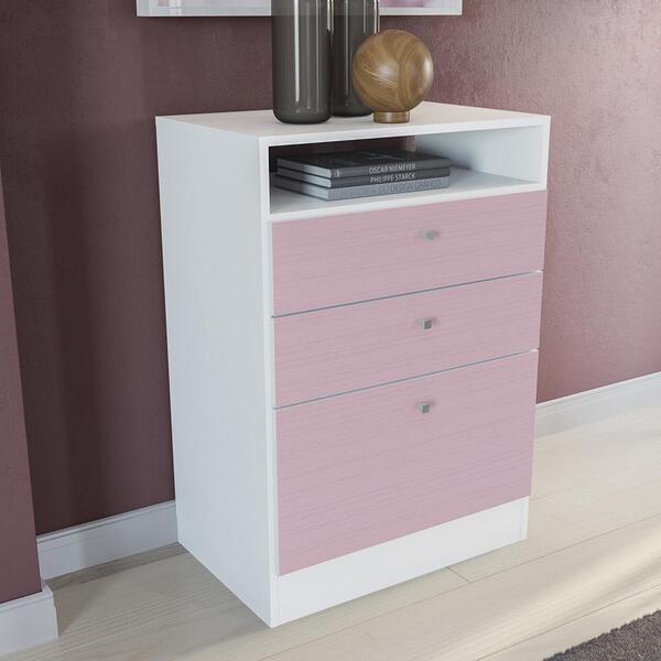 Cômoda Kappesberg 2 Gavetas 1 Gavetão Branco/rosa Pátina
