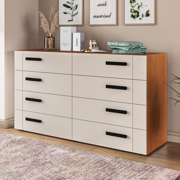 Cômoda Lisboa 8 Gavetas Freijó/creme - Politorno