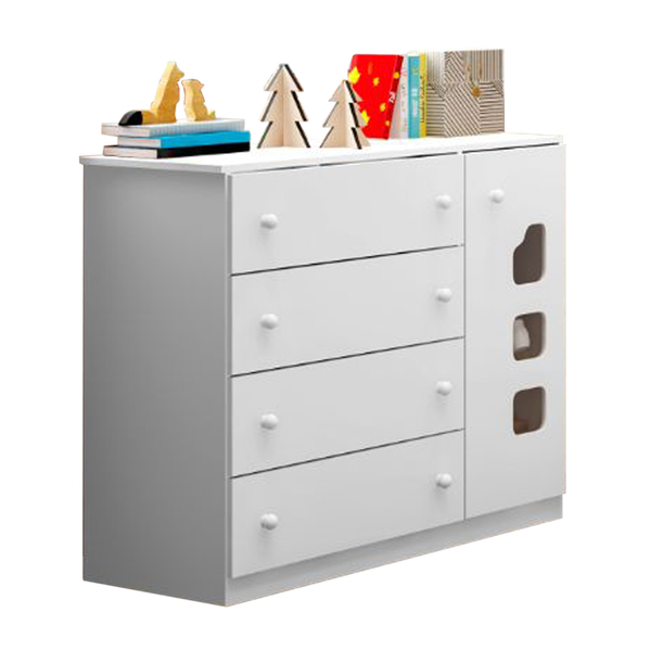 Cômoda Lívia 4 Gavetas E 1 Porta Branca - Phoenix Baby