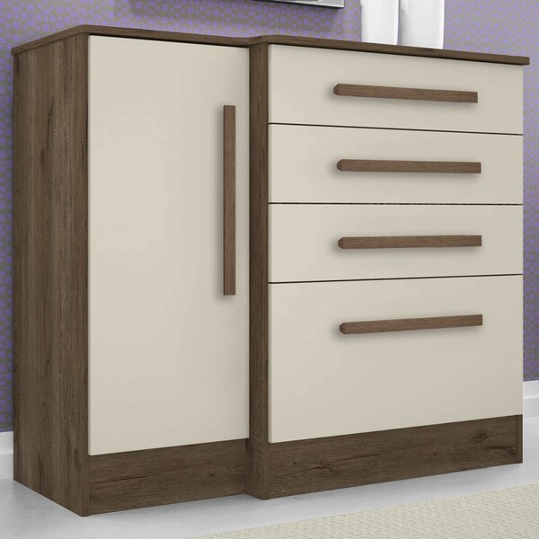 Cômoda Luna 1 Porta 4 Gavetas Ébano Rústico/off White - Qmovi