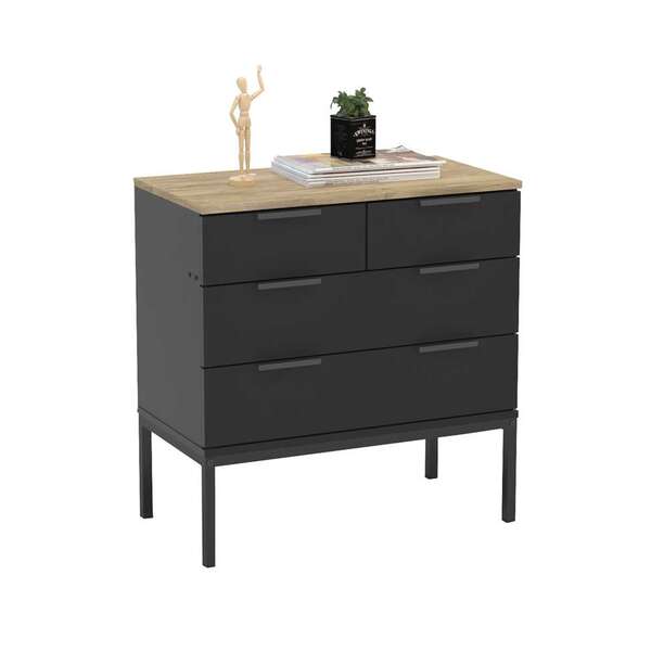 Cômoda Luz 4 Gv Preta E Natural