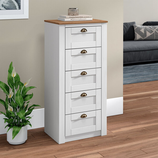 Cômoda Madeira Maciça 5 Gavetas Bolton - Branco Madeirado