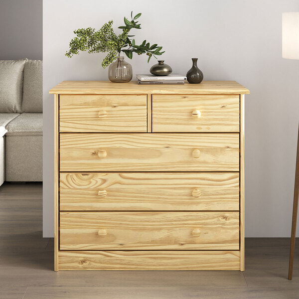 Cômoda Madeira Maciça 5 Gavetas Rondo - Natural