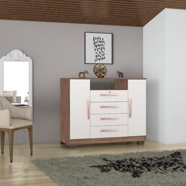 Cômoda Madri Teka Com Champanhe 2 Portas E 4 Gavetas Com Chav