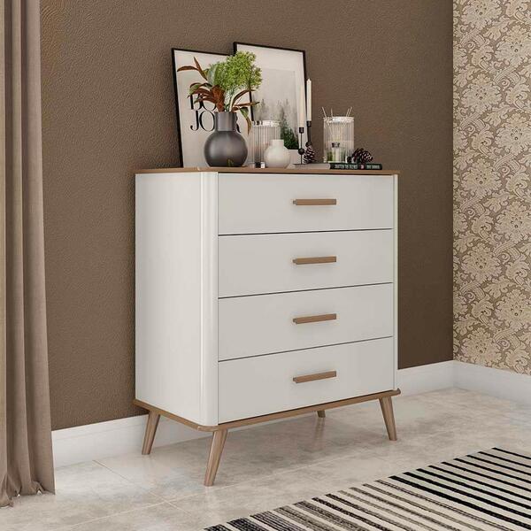 Cômoda Maitê 100% Mdf 4 Gaveta Fabrimóveis- Off White/nature