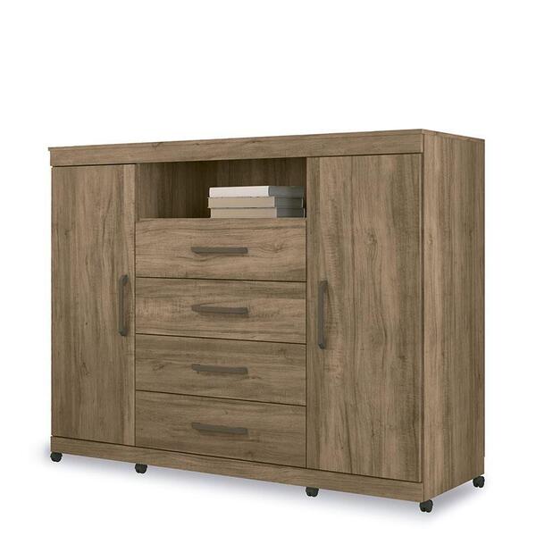 Cômoda Master 2 Portas E 4 Gavetas Com Rodízios - Pr Móveis