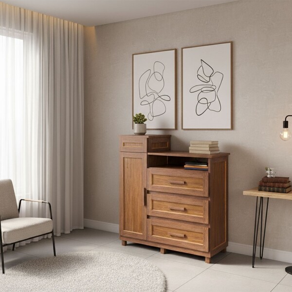 Cômoda Mato Grosso 1 Portas 3 Gavetas Com Espelho Ypê - Rodmó