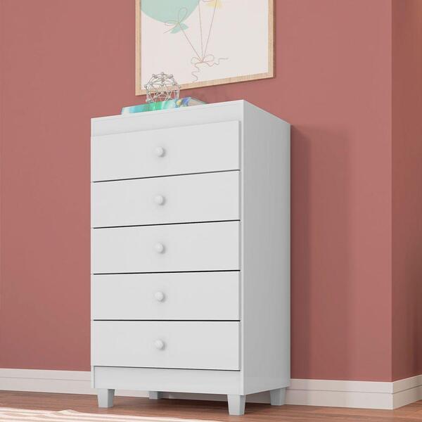 Cômoda Mdp 5 Gavetas Baby Kids Branco