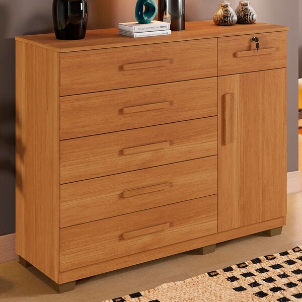 Cômoda Mila 1 Porta 6 Gavetas Cinamomo - Panorama Móveis