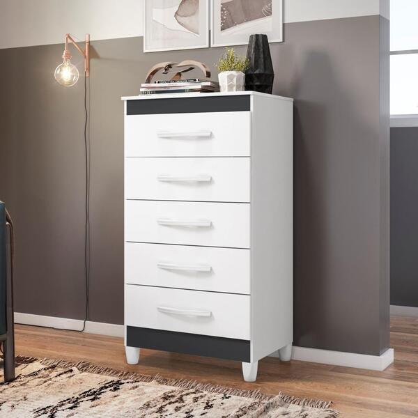 Cômoda Milady Flex Branco/titanium Azul Rosa 5 Gavetas