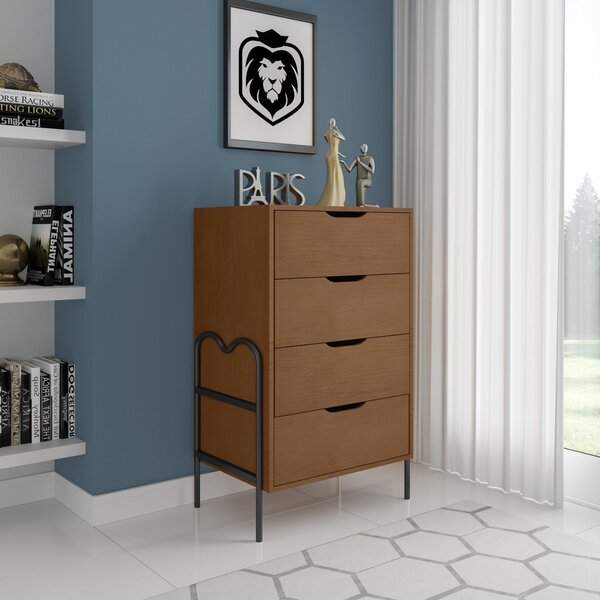 Cômoda Moderna 4 Gavetas 43x92cm Oasis Preto/nature