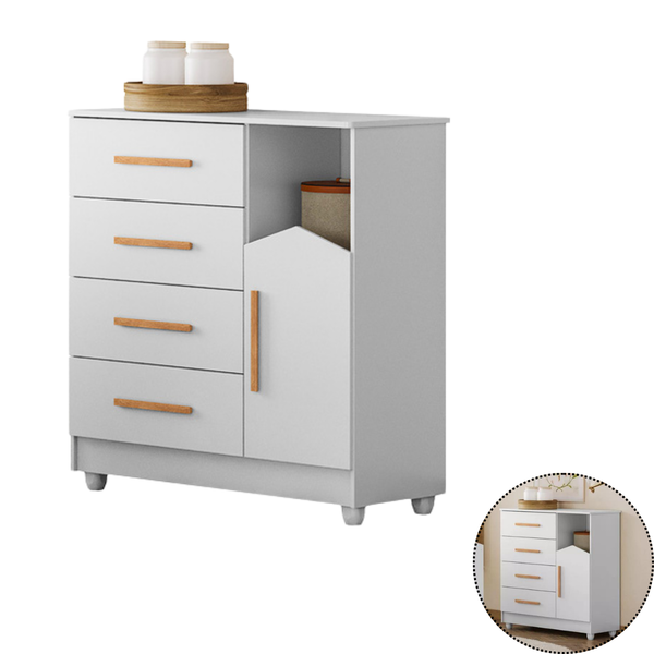 Cômoda Moderna Quarto Bebê 4 Gavetas 1 Porta Branca Branco