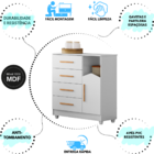 Cômoda Moderna Quarto Bebê 4 Gavetas 1 Porta Branca Branco