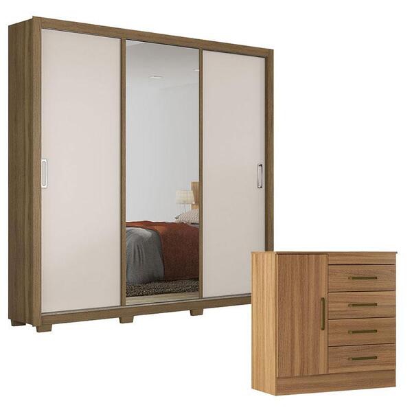 Cômoda Montevidéu E Guarda Roupa Casal Residence Amêndola Off